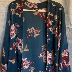 Blue Floral Satin Kimono